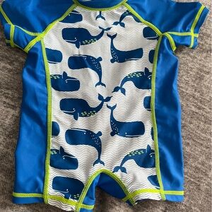 Amazon Kids Blue Whale Rashguard Swim Suit with Lime Trim
